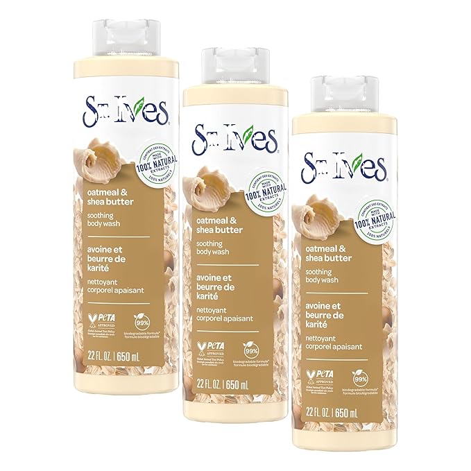 St. Ives Oatmeal & Shea Butter Body Wash | Moisturizing Body Wash for Sensitive and Dry Skin | 22 Fl. Oz. (Pack of 3)