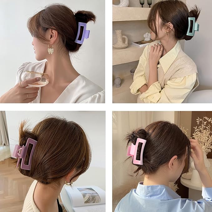 15 Pack Rectangle Hair Claw Clips Solid Color Hair Clips Stylish Elegant Barrettes for All Hair Types for Women Non-Slip Hair Jaw Clips