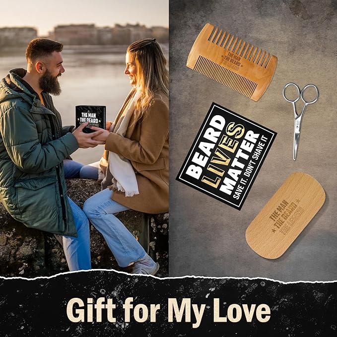 Grooming Gifts for Men - Beard Kit Grooming and Care with Brush, Comb, Scissors & Storage Bag - Anniversary Retirement Birthday Gifts for Men Dad Grandpa, Husband Birthday Gift Ideas