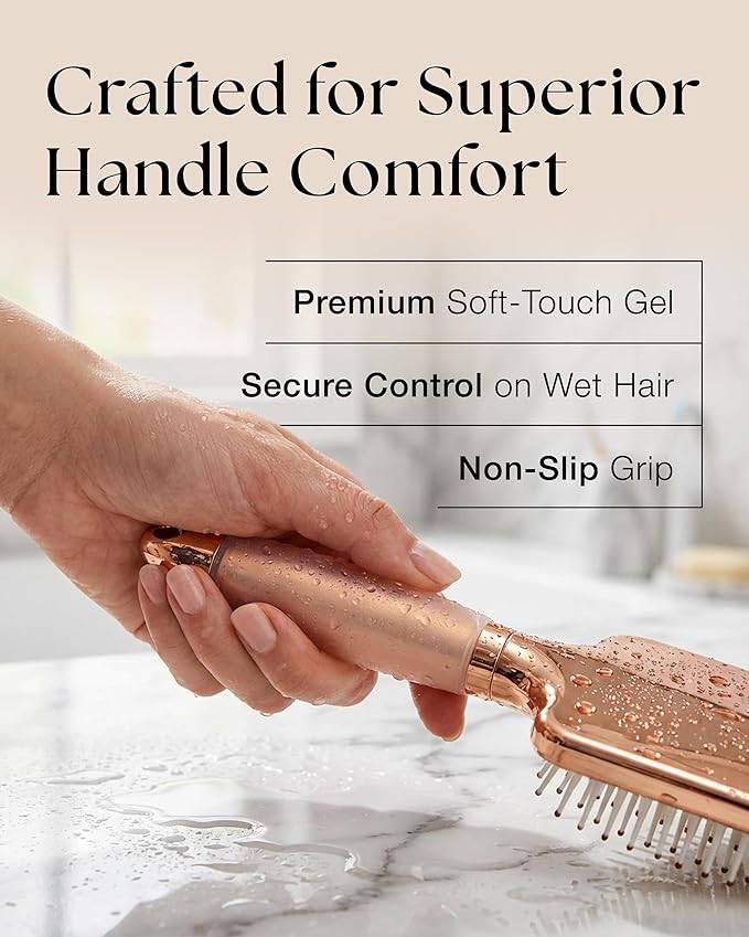 Lily England Paddle Hair Brush for Women with All Hair Types - Professional Hairbrush for Blow Drying, Detangling & Straightening - Smooth Brush with Gel Handle for Easy Grip, Rose Gold-White