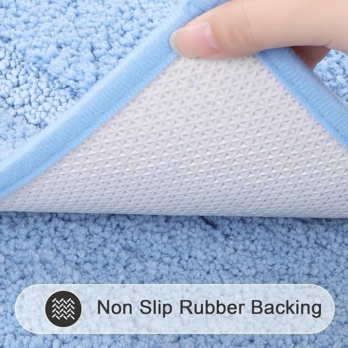 SHACOS Soft Fluffy Bathroom Runner Rugs Set of 3 Bath Mats with U Shape Toilet Rugs Non Slip Washable Bath Rugs Absorbent Bathroom Carpet for Shower Tub, Light Blue