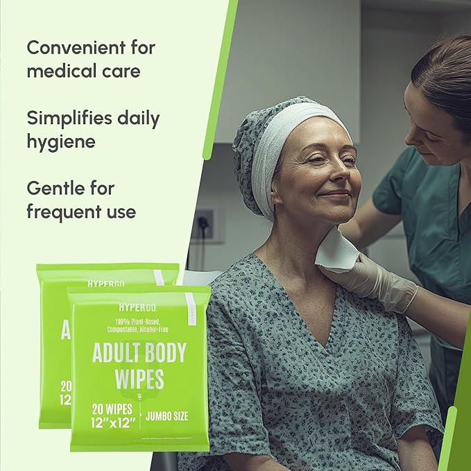HyperGo XL Body Wipes for Women & Men – 12" x12" Rinse-Free Full Body Cleansing Wipes 2-20 Count Packs - Cucumber | Biodegradable, Hypoallergenic, Aloe-Infused | Gym, Festival, Camping Essentials