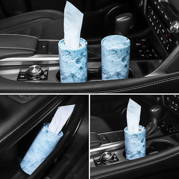 SINGARO Car Tissue Holder, 4 Pack Car Cup Holder Facial Tissues with Travel Tissue Bag, Quick and Convenient Flower Combination Car Tissue Box(4 Canisters/200 Tissues) Blue