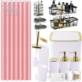 Bathroom Accessories Set - Gorgeous Bathroom Set, 28PC White Bathroom Accessory Set, Shower Curtain with 5PC Adhesive Corner Shower Caddy Hanging, Toilet Brush, Trash Can & Soap Dispenser