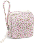 Small Makeup Bag | Discreet Period Bag Pad Pouch for Purse| Sanitary Napkin Storage & Tampon Holder for Travel(Flower pink)