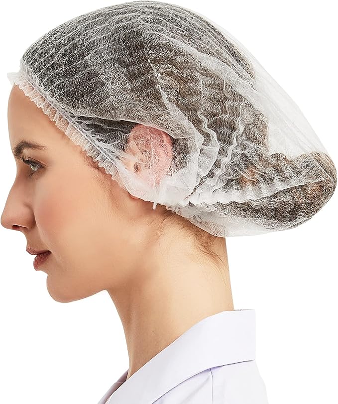 ProtectX 500-Pack White Disposable Hair Nets, Elastic Head Cover, Bouffant Caps, Sanitation Head Cover for Food Service, Spa Men & Women - 21 inch