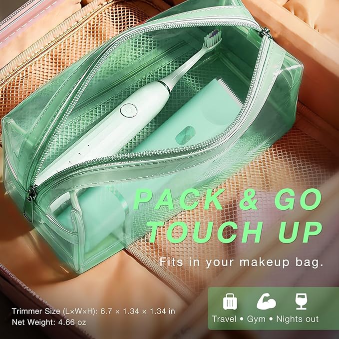 Bikini Trimmer for Women, Dual-Ended Electric Razor Personal Shaver for Bikini Line & Pubic Hair, Waterproof USB-C Rechargeable Body & Face Trimmer for Underarms & Legs (Mint Green)