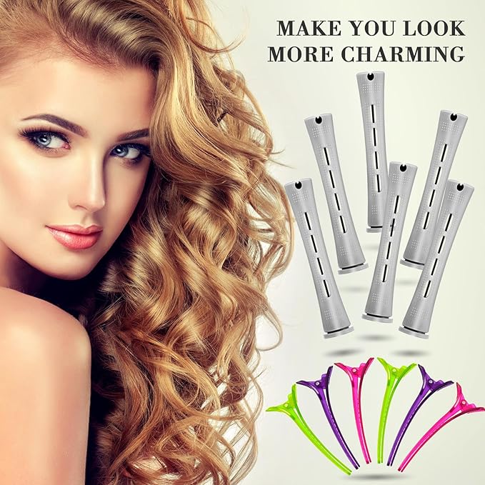 WILLBOND Hair Styling Kit: 48 Hair Perm Rods Plastic Cold Wave Rods, 2 Steel Pintail Combs, 350 Perm Papers, 6 Duck Bill Clips for Hairdressing Styling(Gray)