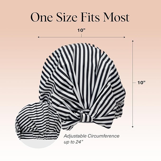 Kitsch Luxury Shower Caps for Women Reusable Waterproof - Large Shower Cap for Women, Non-slip, Quick-dry Hair Cap for Long and Short Hair, Comfortable and Stylish Design - Stripe
