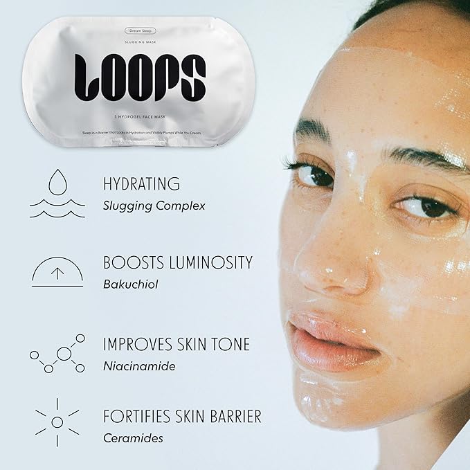LOOPS DREAM SLEEP - Nighttime Slugging Hydrogel Face Masks Face Mask Leaves Skin Toned, Plump, Hydrated, Restored - Layers Skin with Natural Oils, Vitamins, Antioxidants, & Fatty Acids, 5 pc