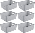 Sterilite 6-Pack Short Basket, Woven Plastic Storage Baskets for Organization, Cement - Organizing Bin Containers with Handles for Bedroom, Bathroom, Dorm, and Closet