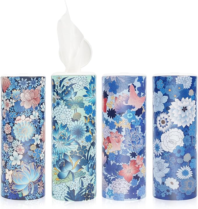 Facial Tissues with Cap - 4 PK Car Tissues Cylinder,Car Tissue Holder with Facial Tissues Bulk,Round Tissue Boxes,Travel Tissues for Cup Holder,Round Tube tissues