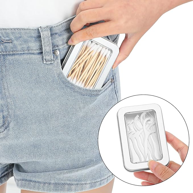 2 Pack Cotton Swab Holder for Travel Portable Metal Floss Pick Case with Lid Empty Metal Cotton Ball Holder Small Aluminum Alloy Storage Container for Cotton-Swabs Hair Ties Floss Pick Small Items