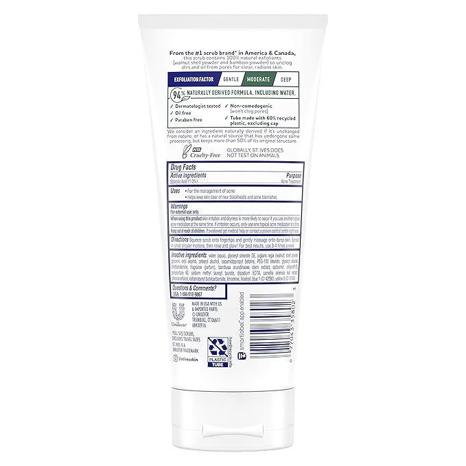St. Ives Blackhead Clearing Face Scrub, Clears Blackheads & Unclogs Pores, Green Tea & Bamboo with Salicylic Acid, Moderate Exfoliating Facial Scrub with Natural Exfoliants, 6 oz (Pack of 2)