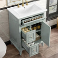 Harper & Bright Designs 24" Bathroom Vanity with Sink, Free Standing Single Basin Vanity Set with Tip-Out Drawer, 2 Drawers, and One Door, Storage Cabinet with Ceramic Basin for Bathroom, Green