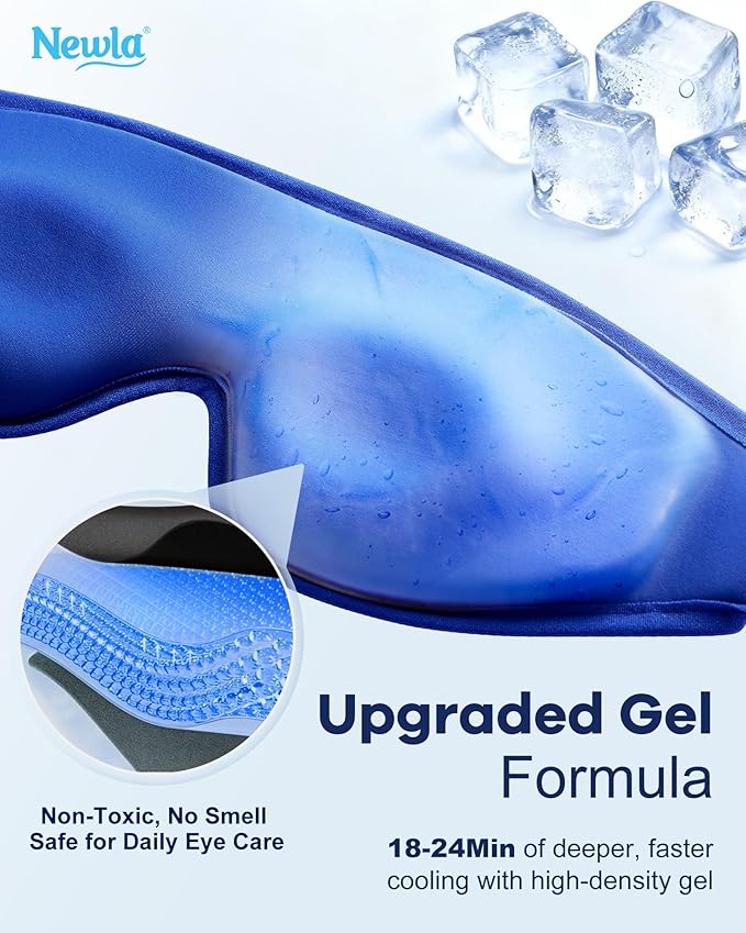 Upgraded Cooling Gel Eye Mask for Puffy Eyes: Larger Full-Eye Cover Design for Ice-Cold Therapy Relief, Headache & Migraine Relief, Reusable Cold Compress for Swelling, Eye Strain, Fatigue (Blue)