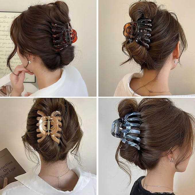 Octopus Hair Claw Clips for Thick Hair 3.6" Large Octopus Claw Clips for Women's Long Hair (2 Pcs, Brown&Dark Red)