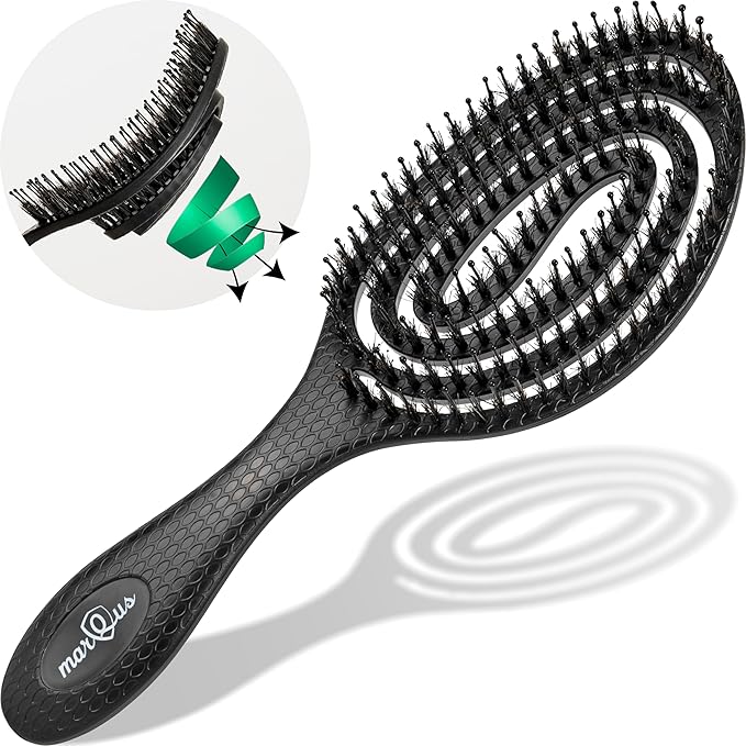 marQus Detangle Boar Brush Women and Men, Exclusive Ultra-soft bending Bristles and Body - Glide Through Tangles With Ease For All Hair Types - Women, Men, Wet And Dry Hair, 1pcs Black Brush
