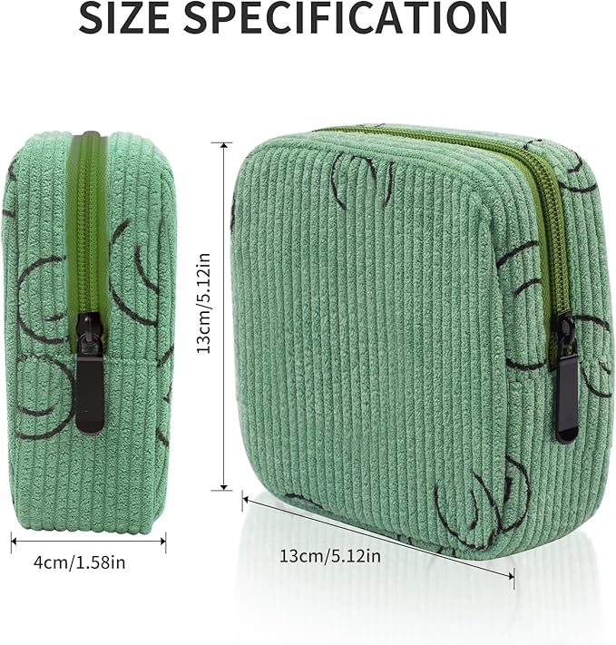 Sanitary Napkin Storage Bag, Corduroy Period Bag for Women, Cute Portable Period Pouch with Zipper, Sanitary Pads Bag Tampons Holder for Purse, First Period