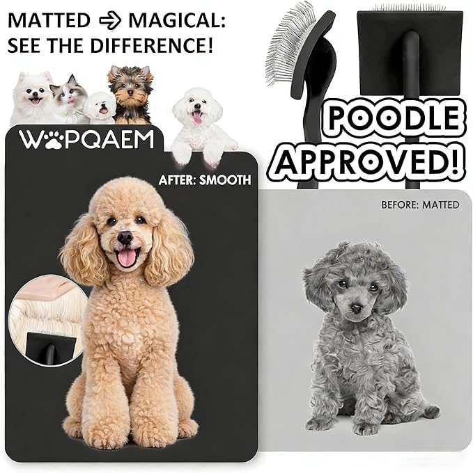 Slicker Brush for Dogs, Large Dog Brush to Long Haired Dogs for Poodles Doodles Goldendoodles Bernedoodles, Long Pin Grooming Kits to Dematting & Reducing Tangles and Fluff, Black