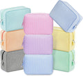 Sanwuta 9 Pcs Seersucker Cosmetic Bag Bulk Pinstripe Makeup Bag for Women Aesthetic Cute Travel Toiletry Organizer Preppy Storage Pouch for Wedding Bridesmaid Christmas Gift (Large, Candy Color)