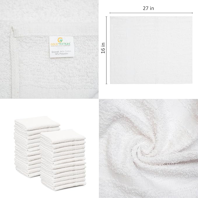 White 16x27 Inch Cotton Blend Economy Hand Towels Salon/Gym/Hotel Super use Absorbent Best for Kitchen,Janitorial,Home use Towels (60 Pack)