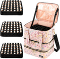 Nail Polish Organizer Bag Holds 126 Bottles (15ml/0.5fl.oz)& Nail Lamp, 3 Layers Detachable Nail Kit Storage Case PU Leather, Large Travel Nail Supplies Shoulder Bag for Manicure Tools (Pink)