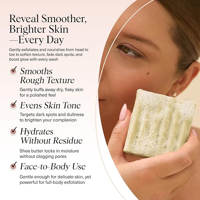 Kitsch Glycolic Acid Face & Body Wash Bar – Resurfacing Bar Soap with Shea Butter for Smoother, Brighter Skin – Gentle Soap & Body Wash Women & Men Love – Cucumber & Eucalyptus Scent Bath Soap - 4 oz
