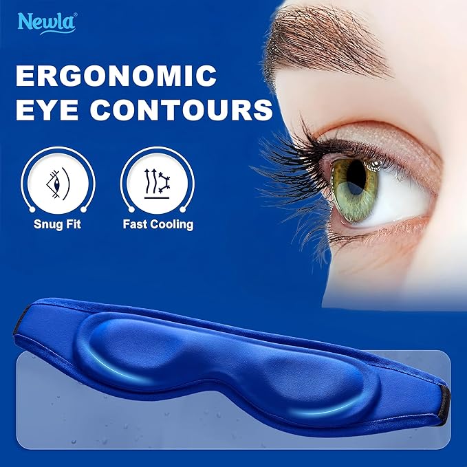 Contoured Ice Eye Mask for Puffy Eyes: Gel Cold Compress for Dark Circles, Sinus Pressure & Eye Fatigue, Reusable Cooling Therapy, Fits All Head Sizes, Daily Eye Care, Relaxation Beauty Gift, Blue