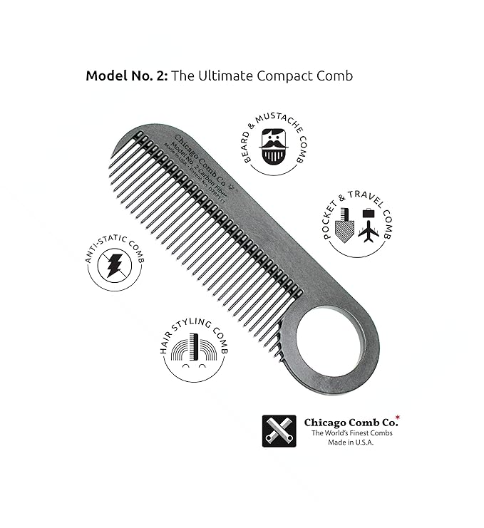 Chicago Comb No. 2 Carbon Fiber + Black Horween leather sheath, Made in USA