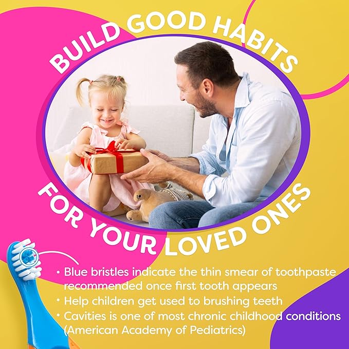 Baby Toothbrush 12 months and up - Toddler Toothbrush - Soft Bristles - Child Sized Brush Heads - infant toothbrush - Kids Tooth Brush - Easy Storage - BPA Free - Boy Set (4-Pack, Green, Orange, Blue)