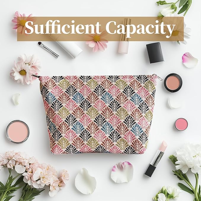 Diamond-Shaped Makeup Bag for Women,Travel Make up Bag with Zipper Lining, Canvas Makeup Pouch for Purse, Cosmetic Pouch for Toiletry, Cosmetic, Sunscreen, Hygiene, Skincare, SPF, Medicine, Sunblock