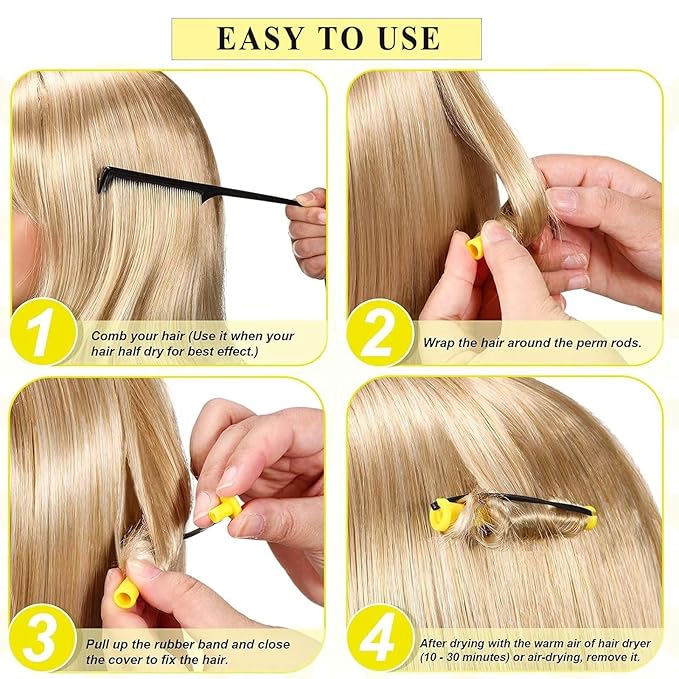 Perm Rods Set for Natural Hair 40Pcs Yellow Plastic Cold Wave Rods Hair Curling Rollers Small Size 0.28 Inch For Short Long DIY Hairdressing Styling