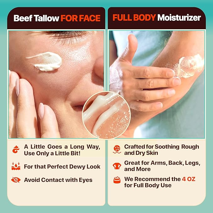 Beef Tallow for Skin - Moisturizer Cream - 100% Grass Fed - Whipped Beef Tallow - Organic Jojoba Oil - Organic Shea Butter - Supports Eczema, Rosacea+ - Made in USA - Citrus Breeze - 4 oz