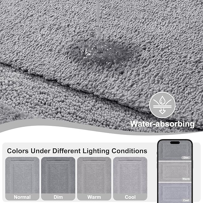 SHACOS Bathroom Runner Rugs Set of 3 Ultra Soft Bath Mat with U Shaped Toilet Rug Absorbent Non Slip Microfiber Bath Rugs for Bathroom Kitchen Bedroom, Light Gray