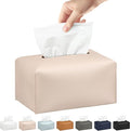 Long Tissue Box Cover, PU Leather Tissue Holder Rectangle, Facial Paper Organizer, Modern Dispenser for Bathroom, Kitchen, Home, Office, Tabletop (1, Apricot Pink, Short)