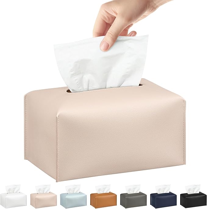 Long Tissue Box Cover, PU Leather Tissue Holder Rectangle, Facial Paper Organizer, Modern Dispenser for Bathroom, Kitchen, Home, Office, Tabletop (1, Apricot Pink, Tall)