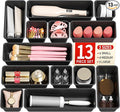 13 Pack Plastic Drawer Organizers Set, 3 Sizes Desk Drawer Organizer Trays for Vanity and Makeup Organizer, Organization and Storage for Makeup, Kitchen Utensils, Bathroom and Office(Black)