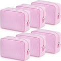 Sanwuta 6 Pcs Seersucker Cosmetic Bag Bulk Pinstripe Makeup Bag for Women Aesthetic Cute Travel Toiletry Organizer Preppy Storage Pouch for Wedding Bridesmaid Christmas Gift (Large,Pink)