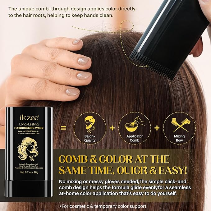 2 Pack Hair Dye Comb, Portable 2 in 1 Instant Dye Comb For Gray Hair Cover up, Waterproof and Sweat-Proof, Hair Color Concealer Stick for Women & Men (03 LIGHT BROWN)