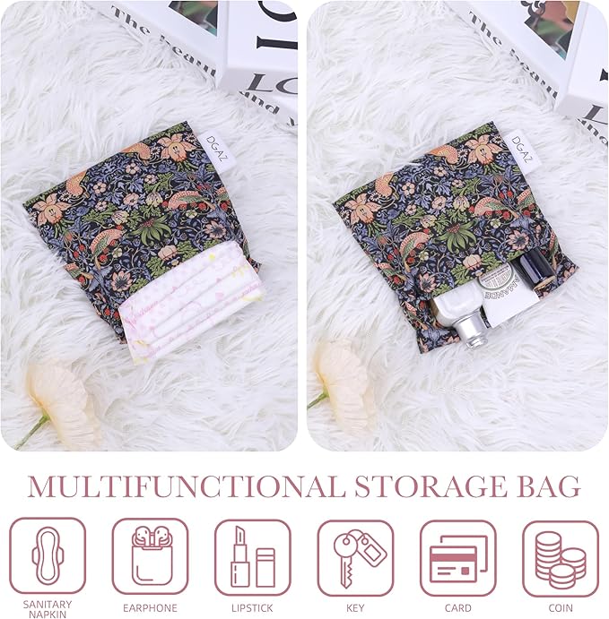 DGAZ Sanitary Napkin Storage Bag, Period Bag for Teen Aged Girls, Portable Period Bag for Panty Liners/Menstrual Cup/Small Tampons，Mini Makeup Bag for Purse(Retro Bird)