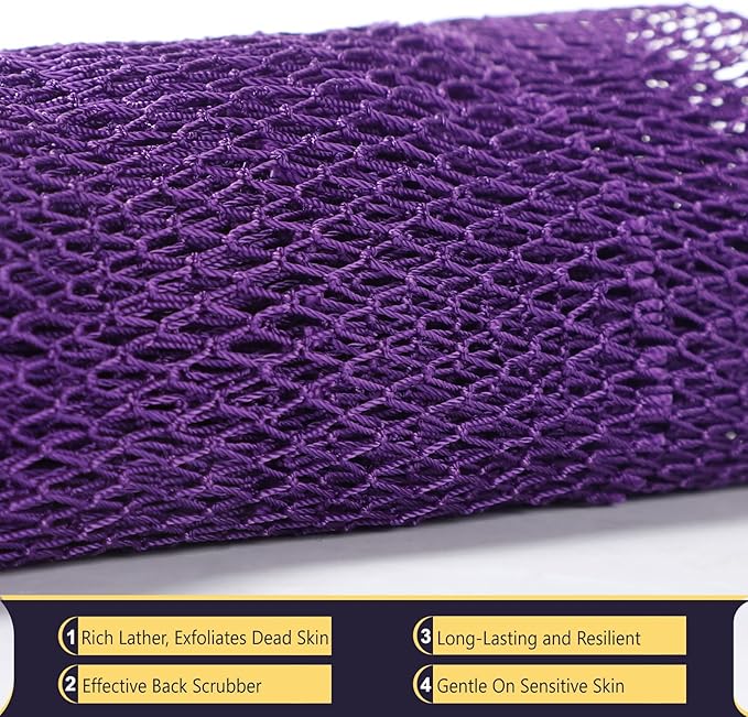 KINGMAS African Net Sponge, Authentic Nylon with Knots, 2 Pieces Exfoliating Body Scrubber Bath Sponge, Back Scrubber Washcloth for Shower, Body Care Bathing (Purple & Green)