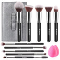BEAKEY Makeup Brushes Set Premium Foundation Concealer Blush Bronzer Eye Shadow 10+2 PCS Brushes & Blender Sponges with Portable Makeup Bag