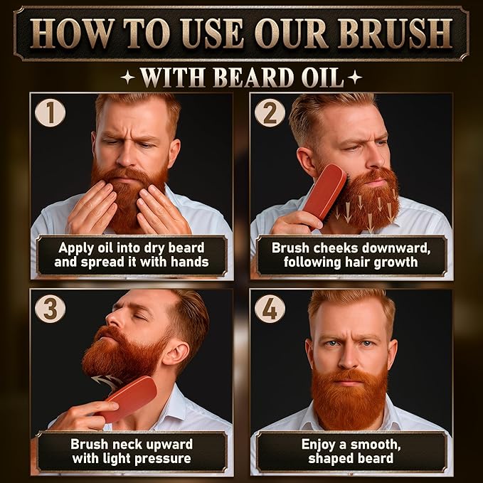 Mens Beard Brush with Handle – Soft Boar Bristle Beard Brush for Men, 9" Wooden Design for Beards, Mustaches & Slick Back Hair – Comfortable Grip, Styling Control, for Daily Grooming & Barbershop Use