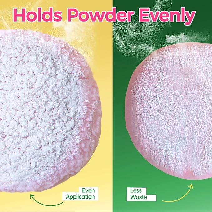 2pcs Powder Puffs, 6'' Body Powder Puff and 5'' Dusting Powder Puff and Container, Extra Large, Fluffy Soft, Washable, Reusable