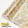 Drawer and Shelf Liner for Kitchen Cabinet,Non-Adhesive Waterproof Drawer Liner for Dresser & Bathroom Vanities with Adhesive Dots & Cutting Tool(12 in X 10 Ft Gold Leaf Pattern)
