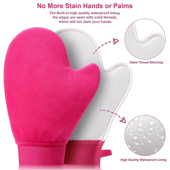 Self Tanner Mitt Applicator Back Applicator Set - Premium Waterproof Tanning Mitt for Flawless Sunless Tanning， Prevents Orange Palms, Double-Sided, Reusable Tanning Gloves