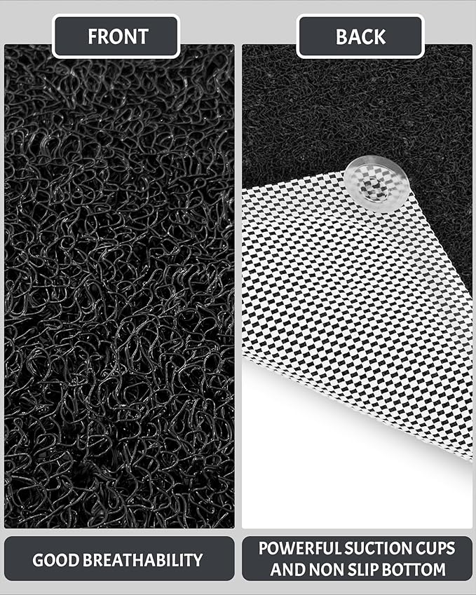 Mecko Non Slip Shower Mats,17x30 Inch,Anti-Slip Bathtub Mats with Suction Cups for Bathroom, Foot Scrubber Loofah Bath Mats for Shower, Quick Drying Shower Stall Mats for Wet Areas (Black)