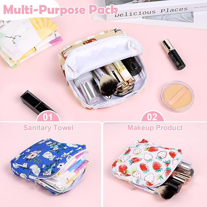 Desing Wish Sanitary Pad Storage Bag Portable Period Bag for Teen Pads/Sanitary Napkins/Small Tampons, Sanitary Napkin Storage Bag First Period Gifts for Teen Girls (Fruits Puppy)