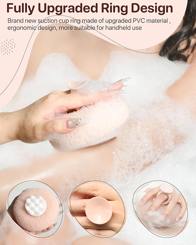 Super Soft Sunflower Suction Cup Bath Ball, 2025 Upgraded 2-in-1 Sunflower Ball Exfoliating Bath Sponge Cleaning Brush, Mesh Shower Body Sponge Accessories for Women, Men Shower (Cyan+Pink)